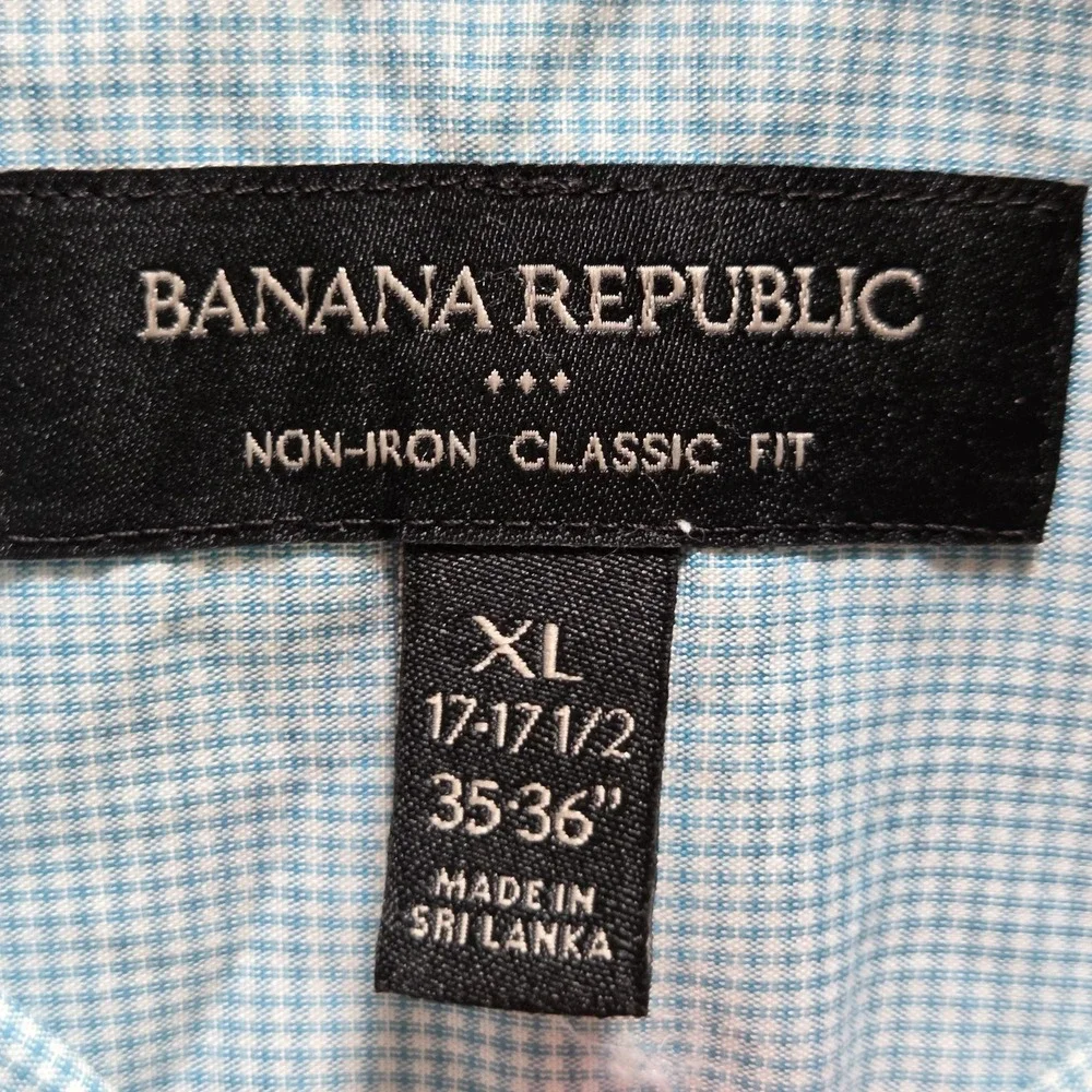 Banana Republic Dress Shirt Mens XL 17-17.5 Blue Check Non Iron Classic Fit
